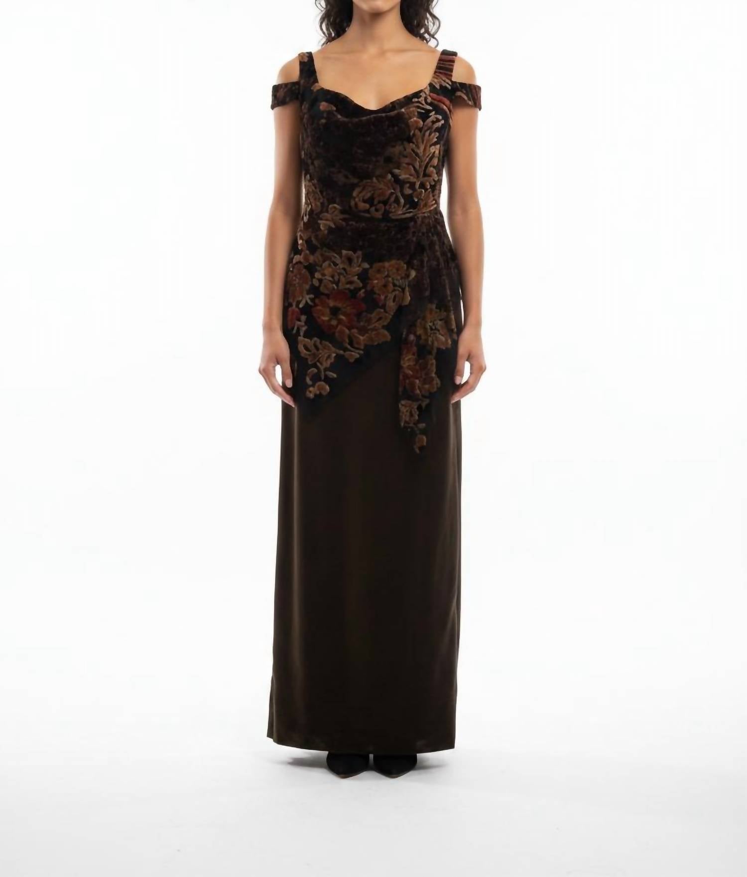 Sylvia Standing - Floral Pattern Strappy Evening Dress