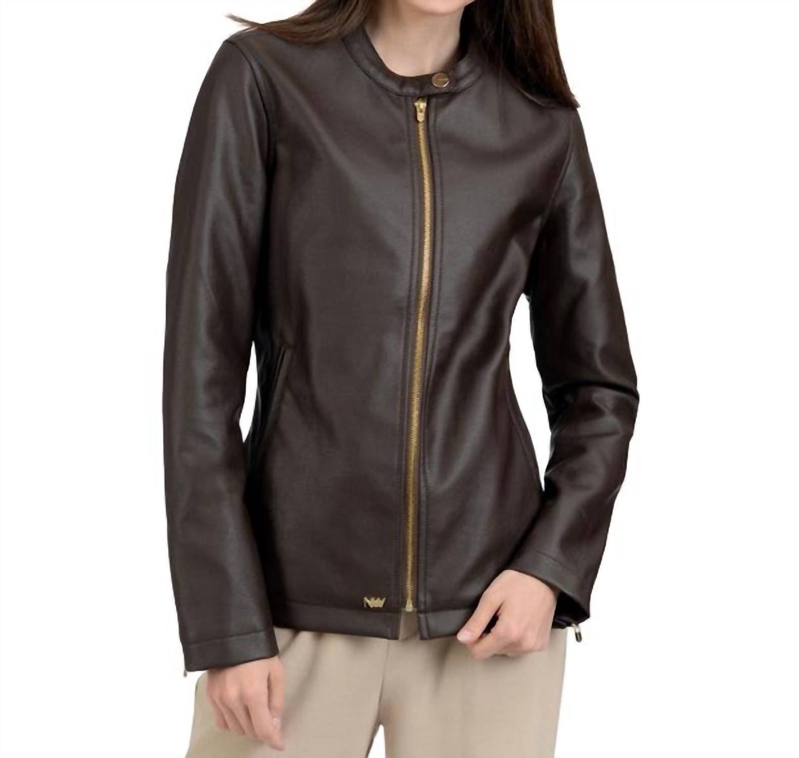 Nine West - Café Faux-Leather Racer Jacket