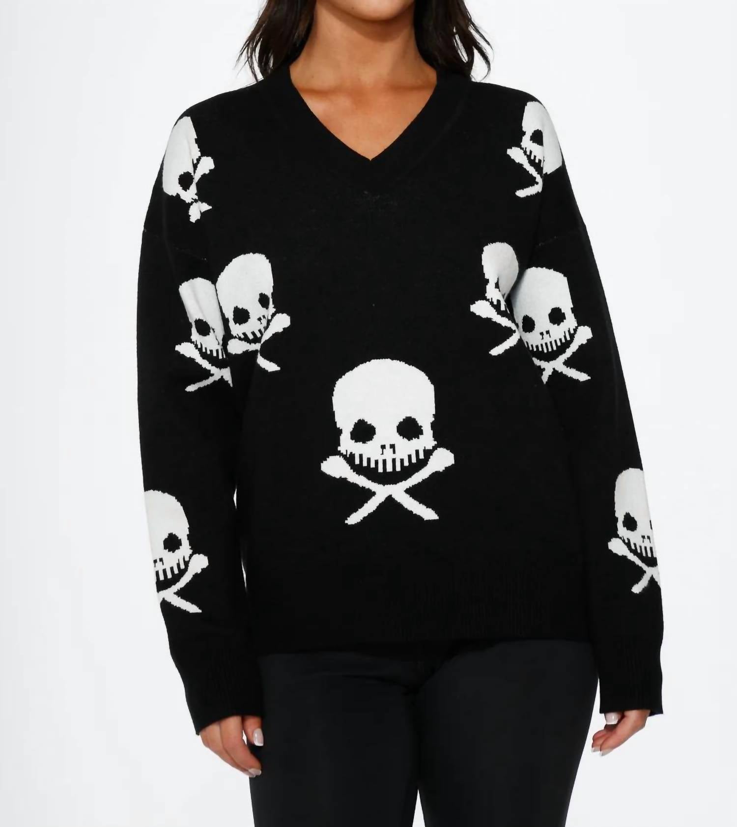 Orchid Bloom - Skulls V-neck Sweater