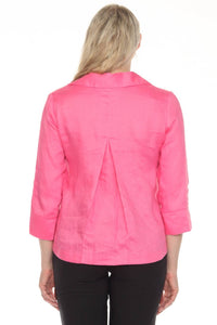 Joseph Ribkoff Collared V-neck 3/4 Sleeve Linen Top in bubble gum - women's blouse - view 4