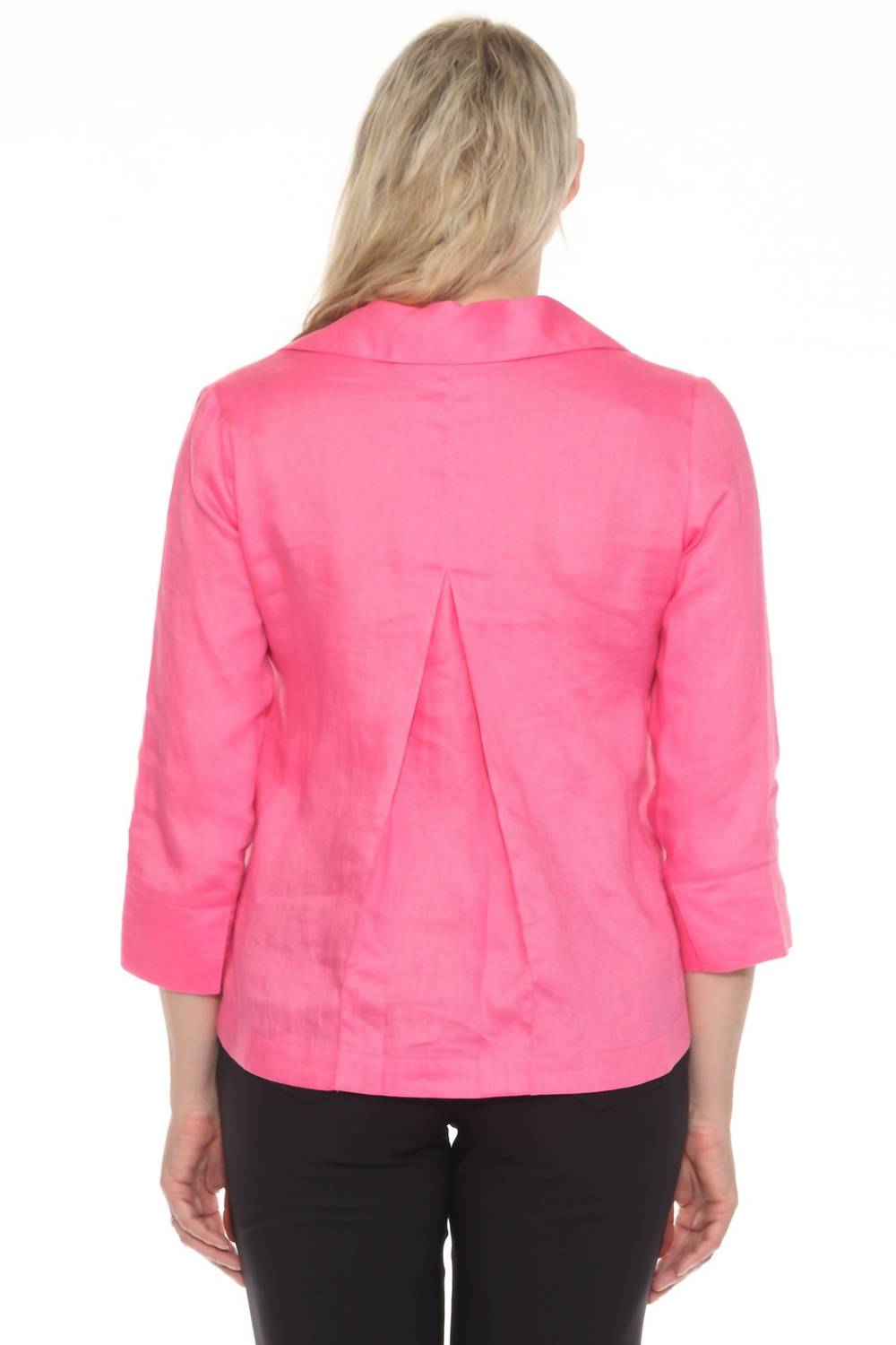 Joseph Ribkoff Collared V-neck 3/4 Sleeve Linen Top in bubble gum - women's blouse - view 4