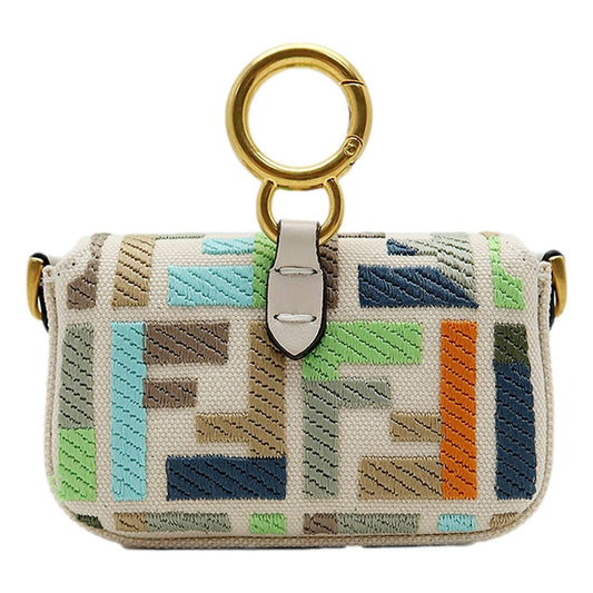 Fendi - Women's Canvas Ff Embroidery Nano Baguette Charm