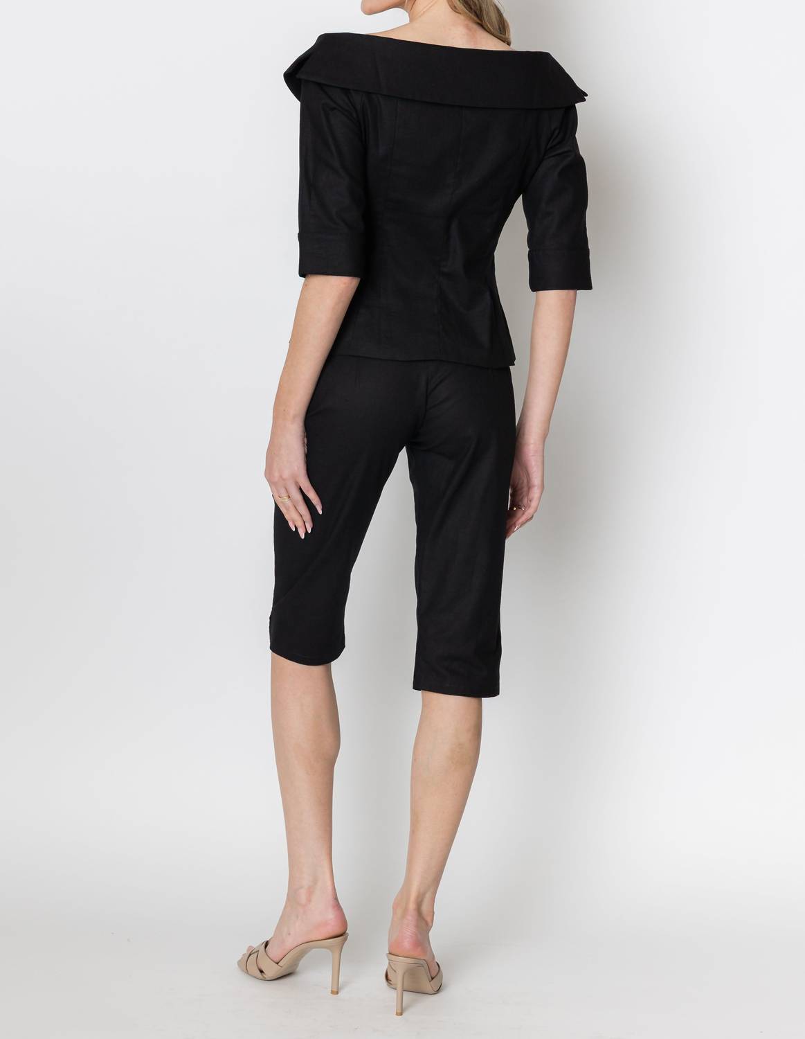 ZETAYE Celeste Linen Cotton Blazer in black - women's jacket - detail view