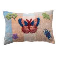 Creative Co-Op - Tufted & Embroidered Butterfly & Insect Woven Thow Pillow