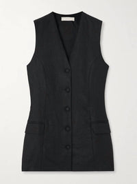 FAITHFULL THE BRAND Eloise Linen Vest in black - women's jacket - alternate view