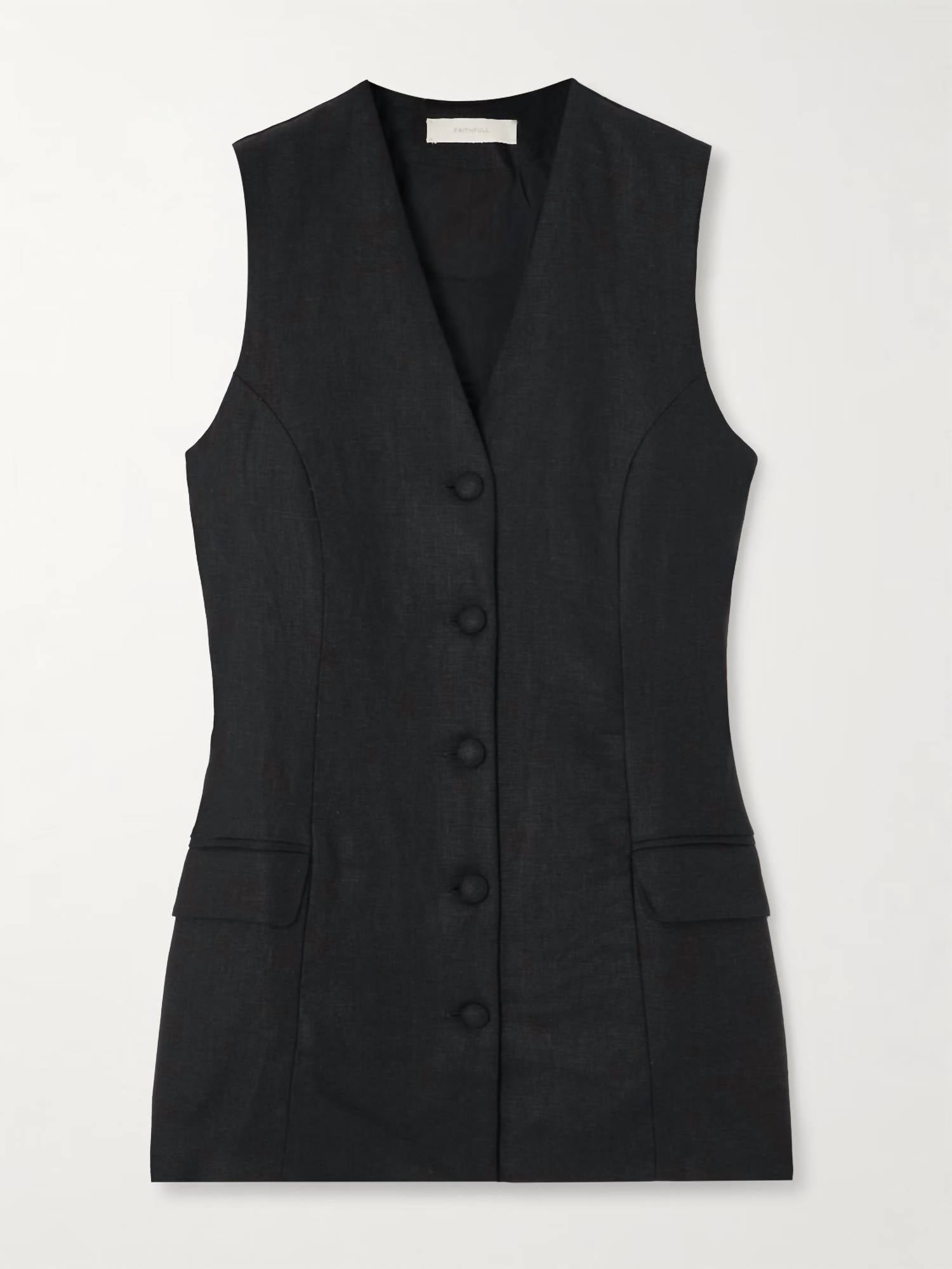 FAITHFULL THE BRAND Eloise Linen Vest in black - women's jacket - alternate view
