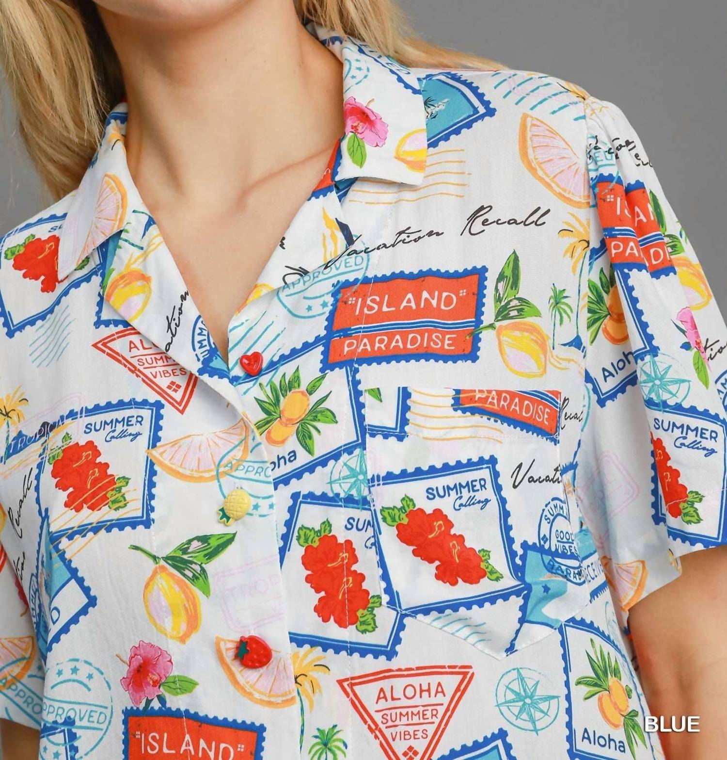 umgee Tropical Resort Print Button-down Top in multicolor - women's shirt - view 6