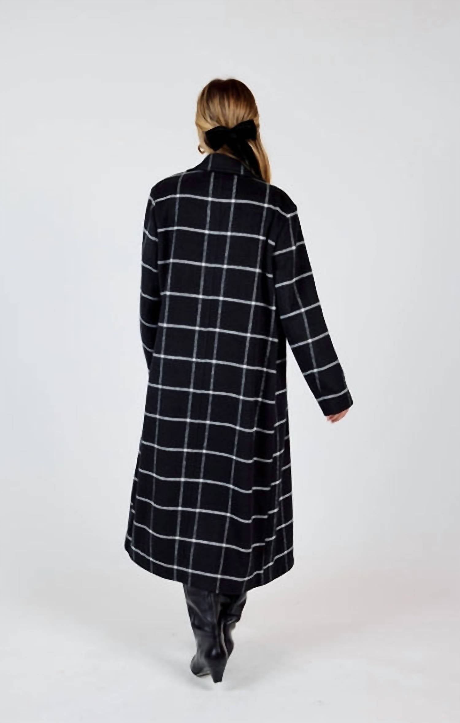 Sadie & Sage Double Breasted Long Coat in dark grey - women's jacket - alternate view
