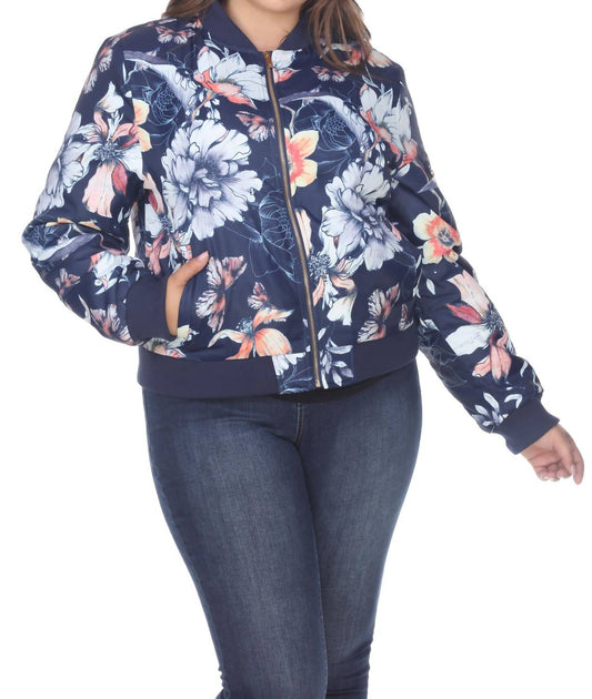 White Mark - Floral Bomber Jacket - Plus Size