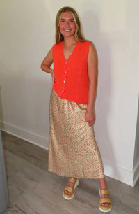Tea N Rose - Sunny Sunkist Floral Midi Skirt