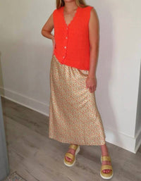 Tea N Rose - Sunny Sunkist Floral Midi Skirt