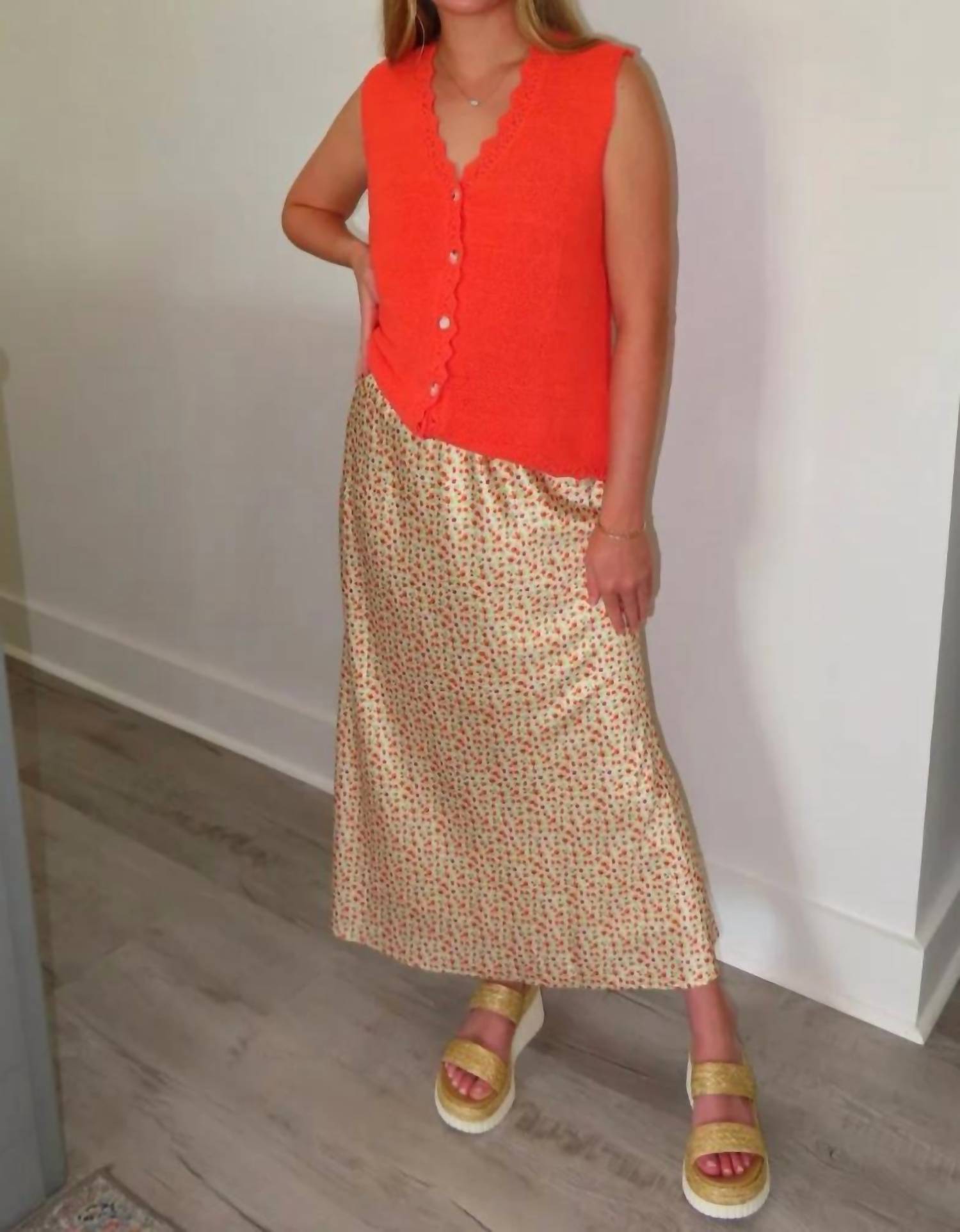 Tea N Rose - Sunny Sunkist Floral Midi Skirt