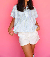 Karlie - Floral Stripe V Neck Collar Top