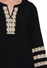 Multiples - 3/4 Sleeve Band Neck Notch Neck Top