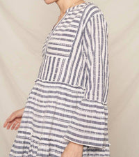 En Creme - 3/4 Sleeve Striped Tiered Mini Dress