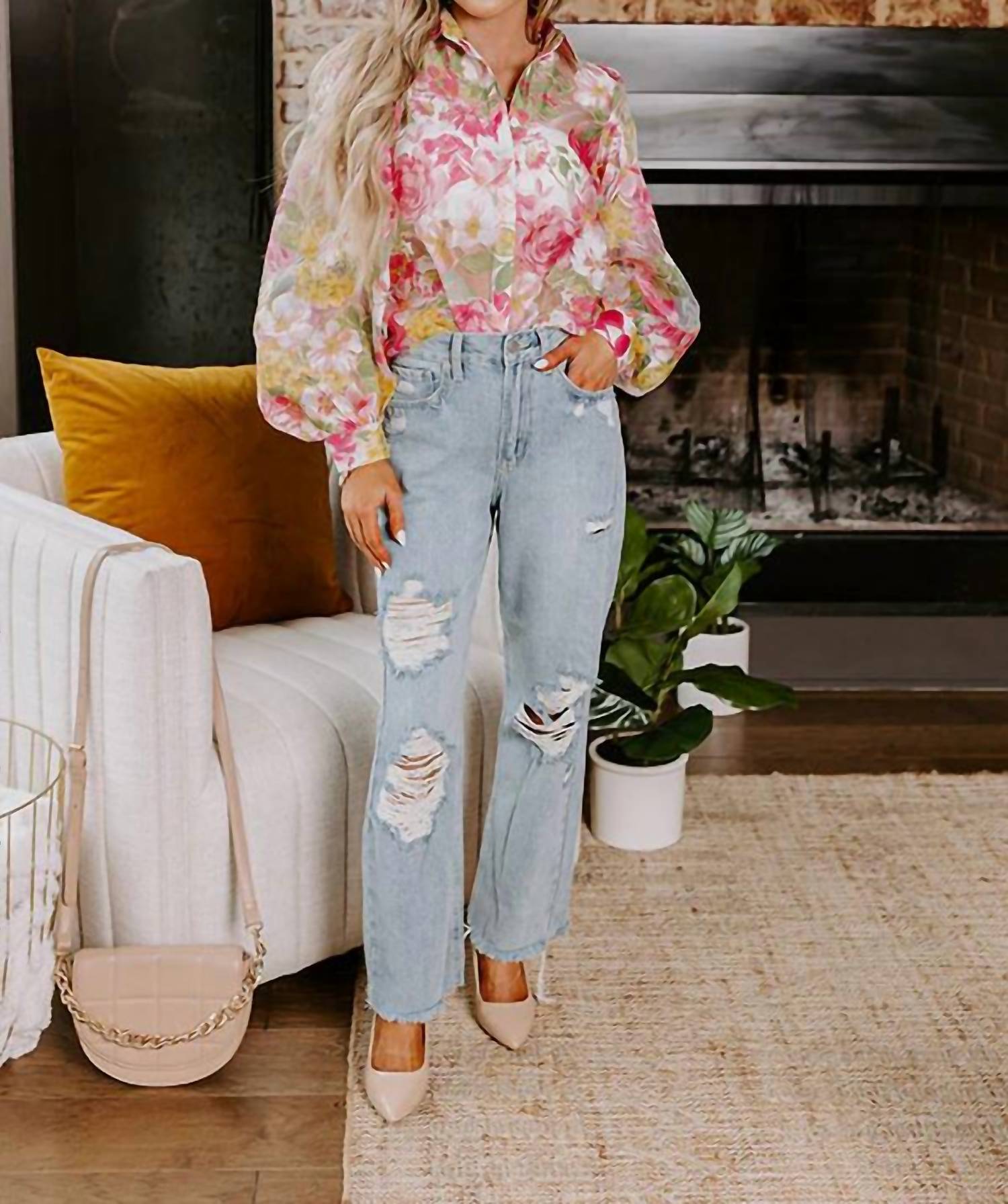 Just Usa - Kai High Waist Distressed Straight Leg Jeans