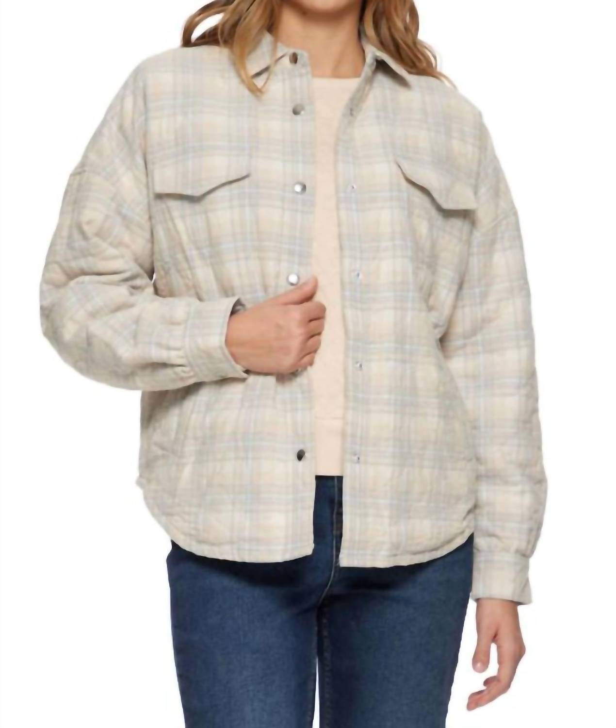 Flags & Anthem Bellaire Quilted Overshirt in ivory blue - women's shirt