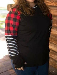 Shirley Stone - Plaid Stripe Raglan Top