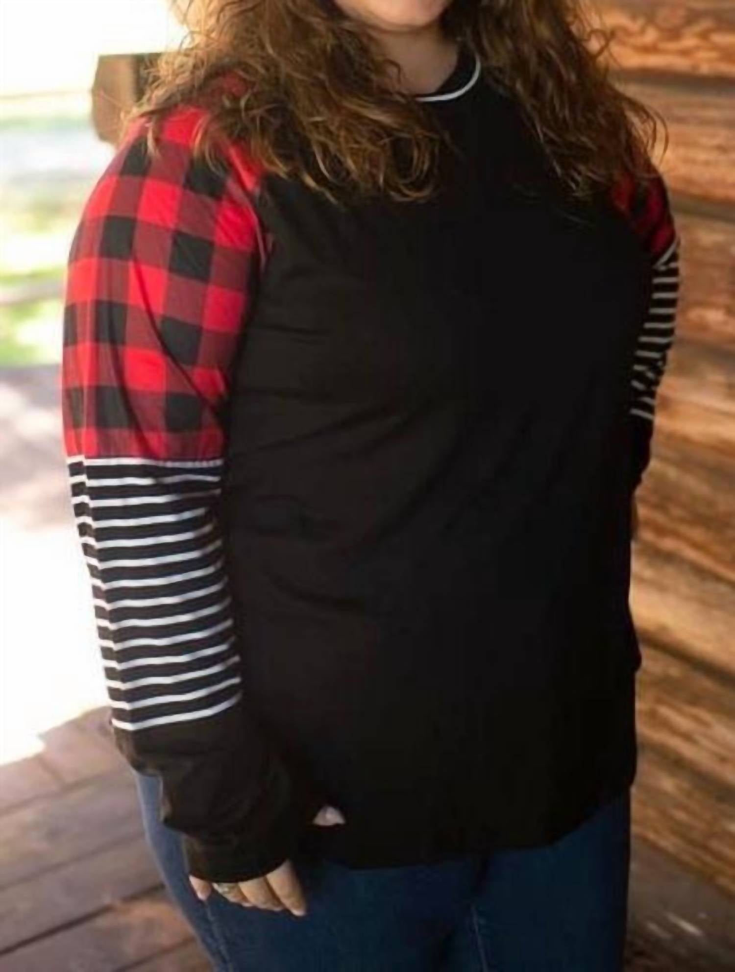 Shirley Stone - Plaid Stripe Raglan Top