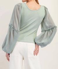 Ee:Some - Sheer Bubble Sleeve Blouse