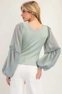 Ee:Some - Sheer Bubble Sleeve Blouse
