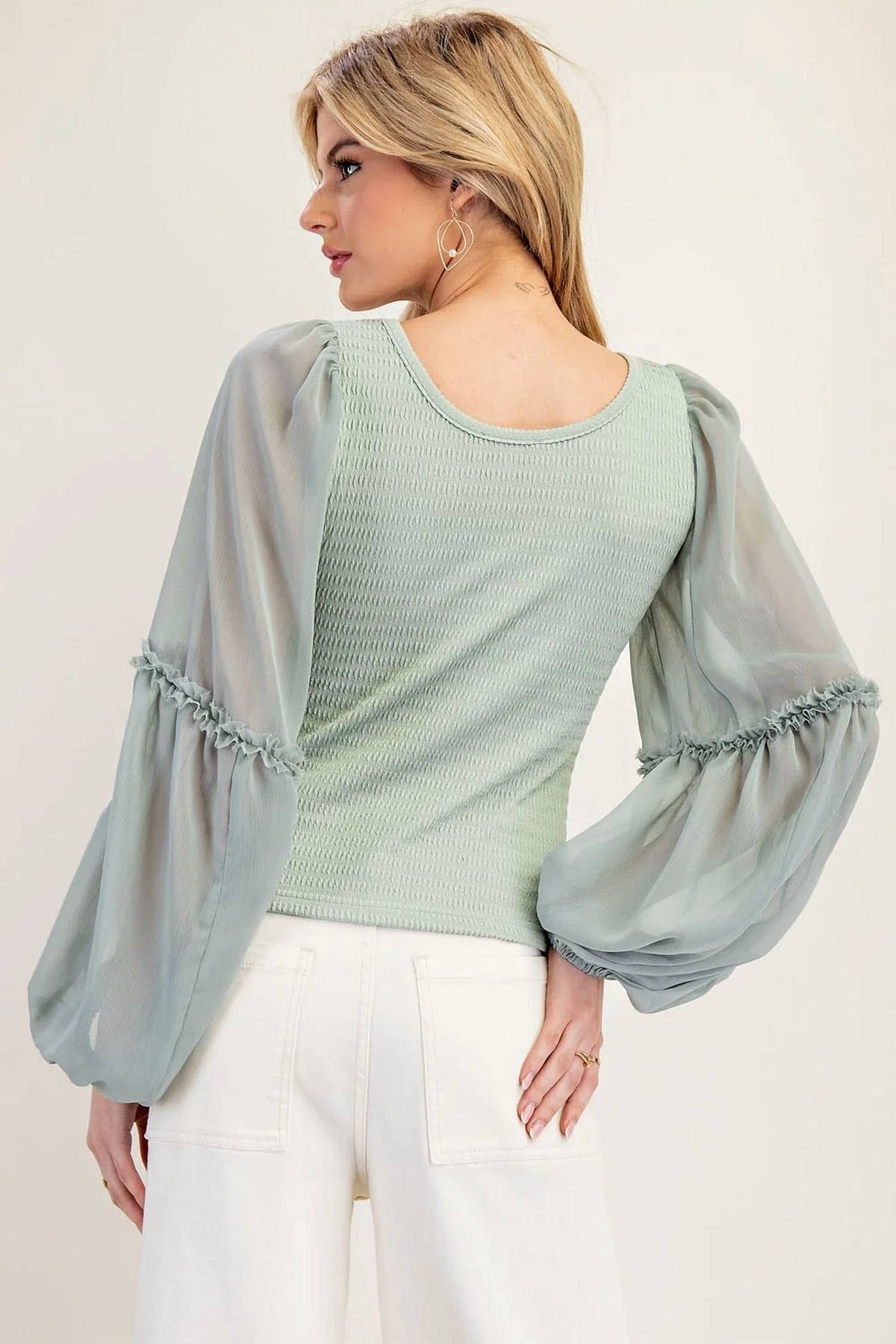 Ee:Some - Sheer Bubble Sleeve Blouse