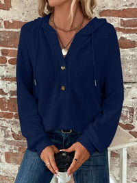 Lily Clothing Waffle Button-up Hoodie Pullover in navy - women's top
