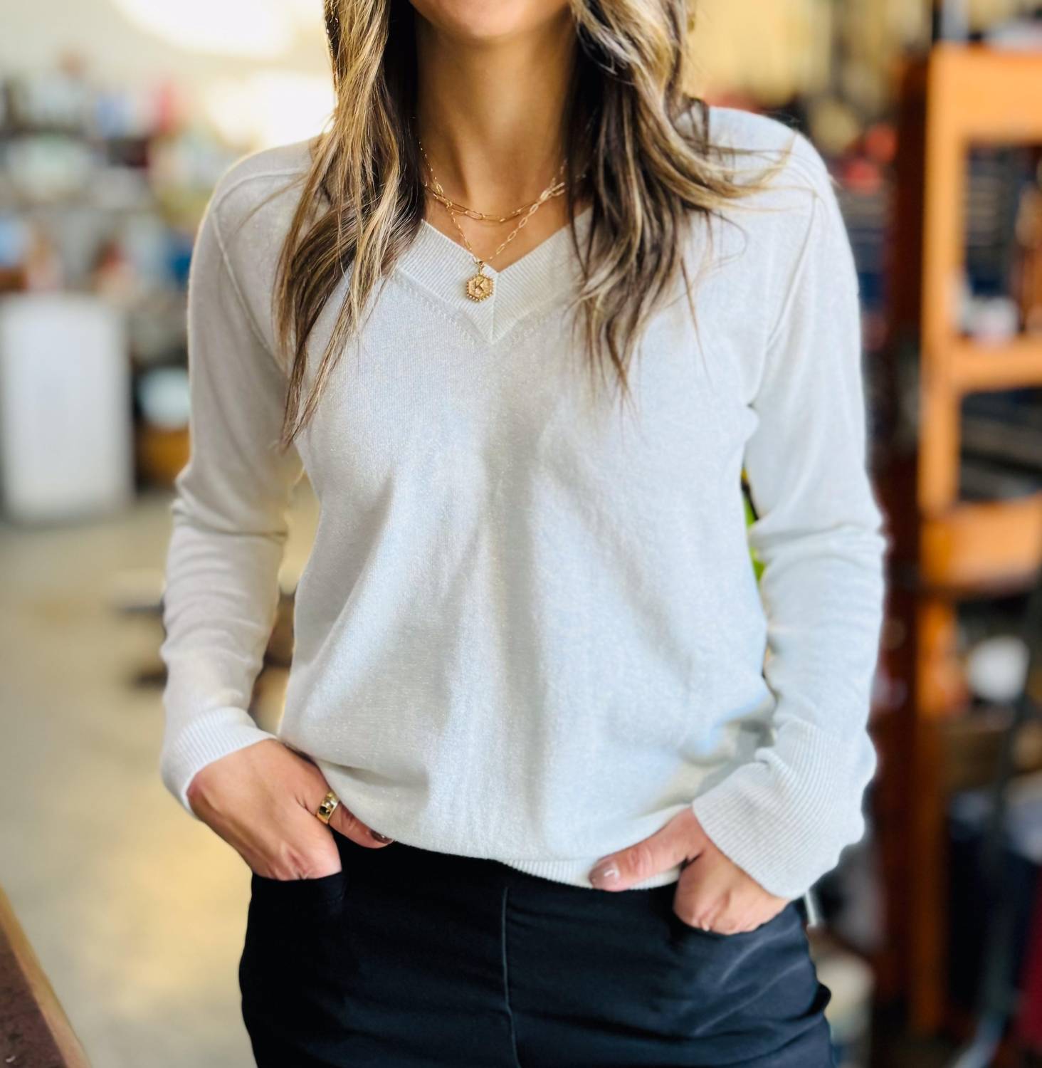 Pure Amici - Lurex V-neck