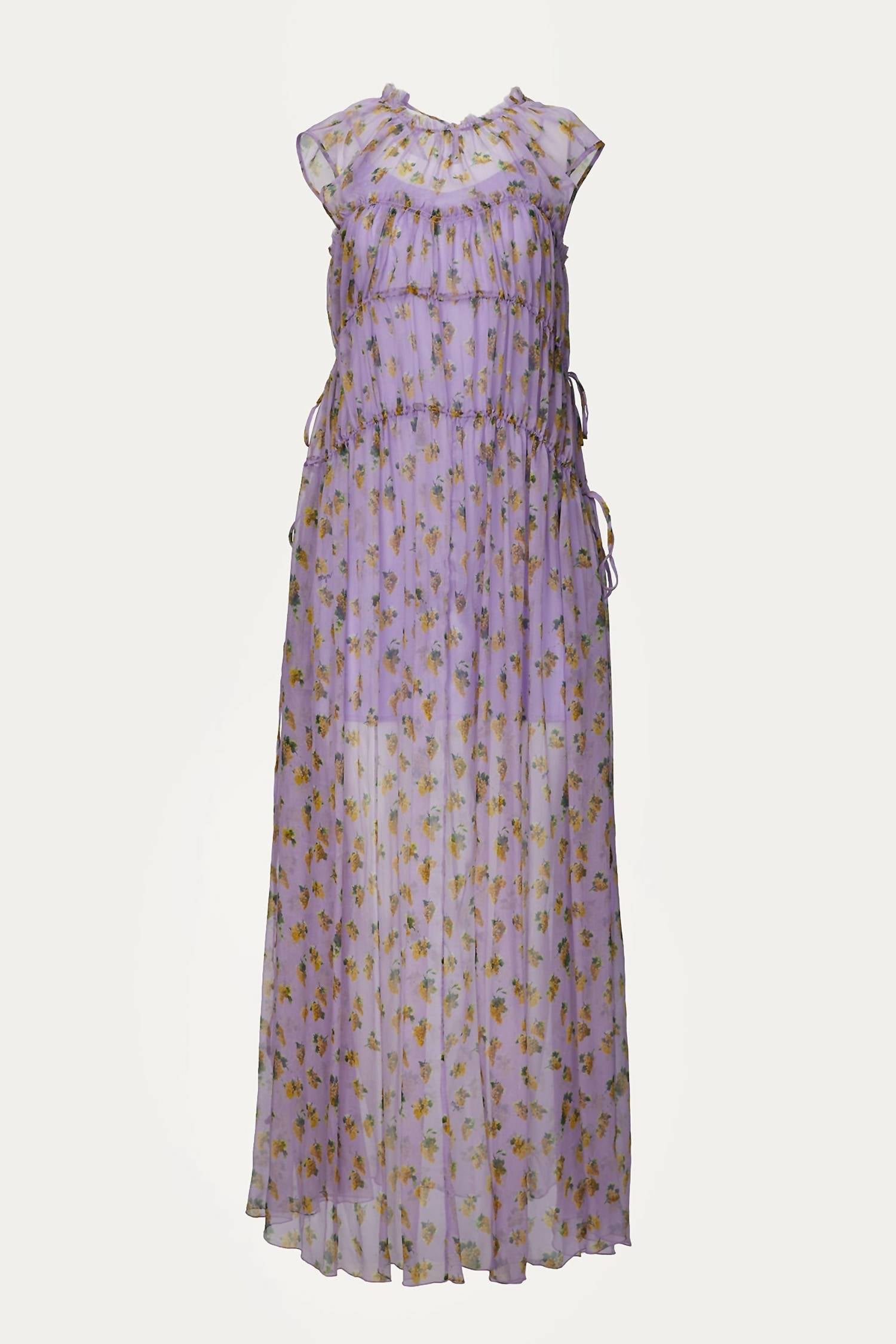 FLORAL PRINT TIERED SILK DRESS