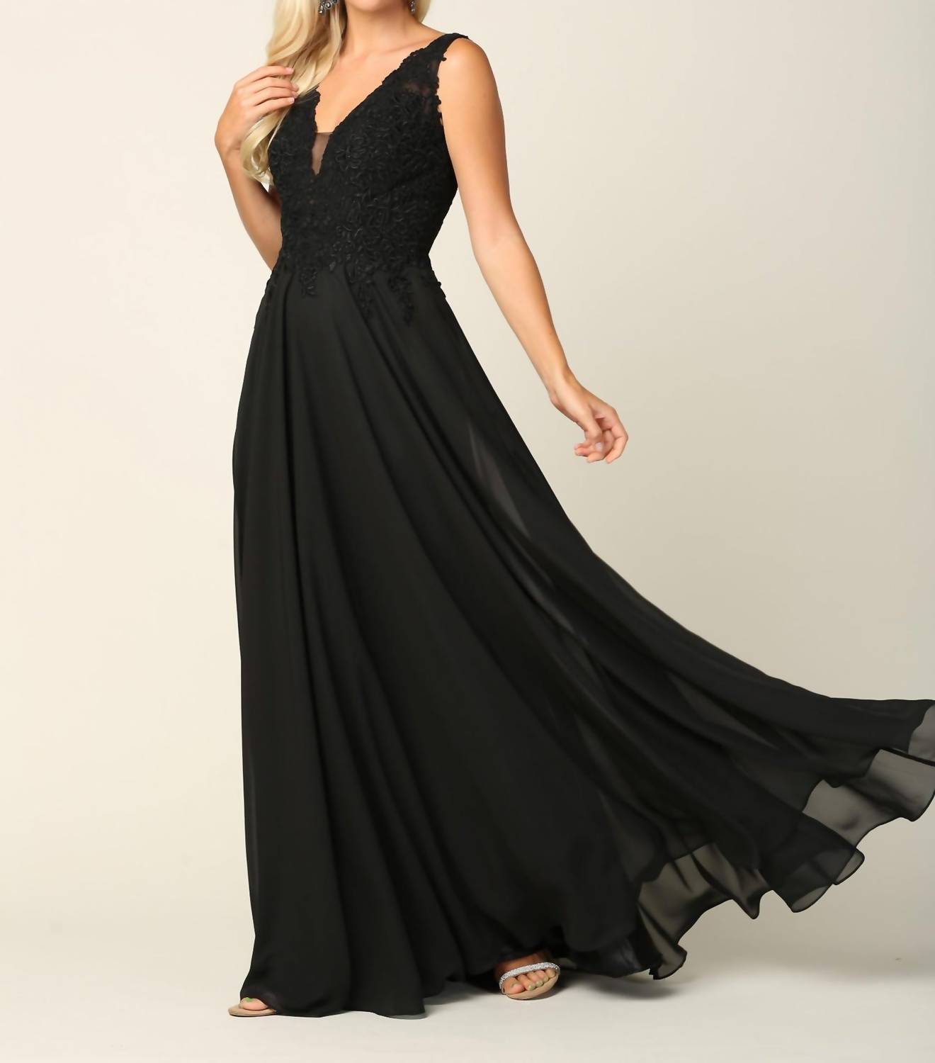 Eva Long Sleeveless Formal Evening Elegant Dress in black - women's dress