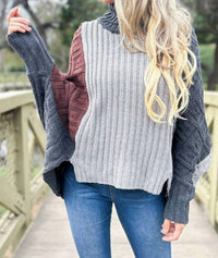 Amoli - Color Block Dolman Sleeve Turtleneck Knit Sweater