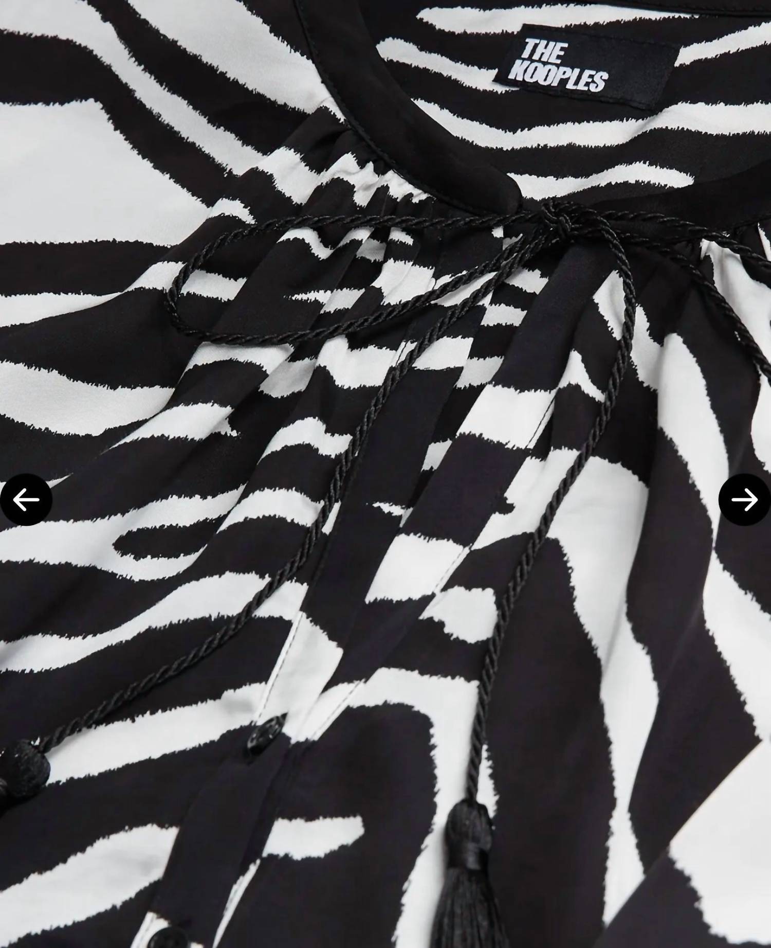 THE KOOPLES Zebra Print Long Sleeve Mini Dress in black - women's dress - detail view