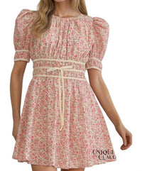 Entro - Darleen Velvet Trim Smocking Waist Mini Dress