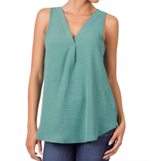 Zenana - Woven Airflow V-neck Sleeveless Top