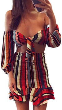 Olivaceous - Tie Front Off The Should Crop Top