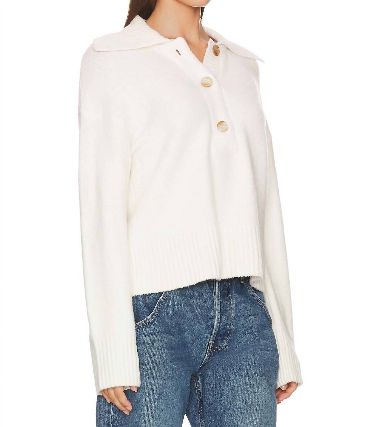 Free People Trading Up Polo Sweater in ivory 1 - women's sweater - detail view