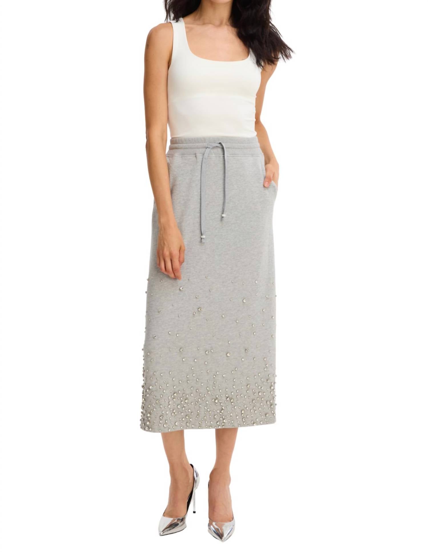 ALLISON NEW YORK Rhinestone Midi Skirt in heather grey - women's skirt - view 4