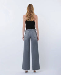 Flying Monkey - Mid Rise Clean Cut Raw Hem Wide Leg Jeans