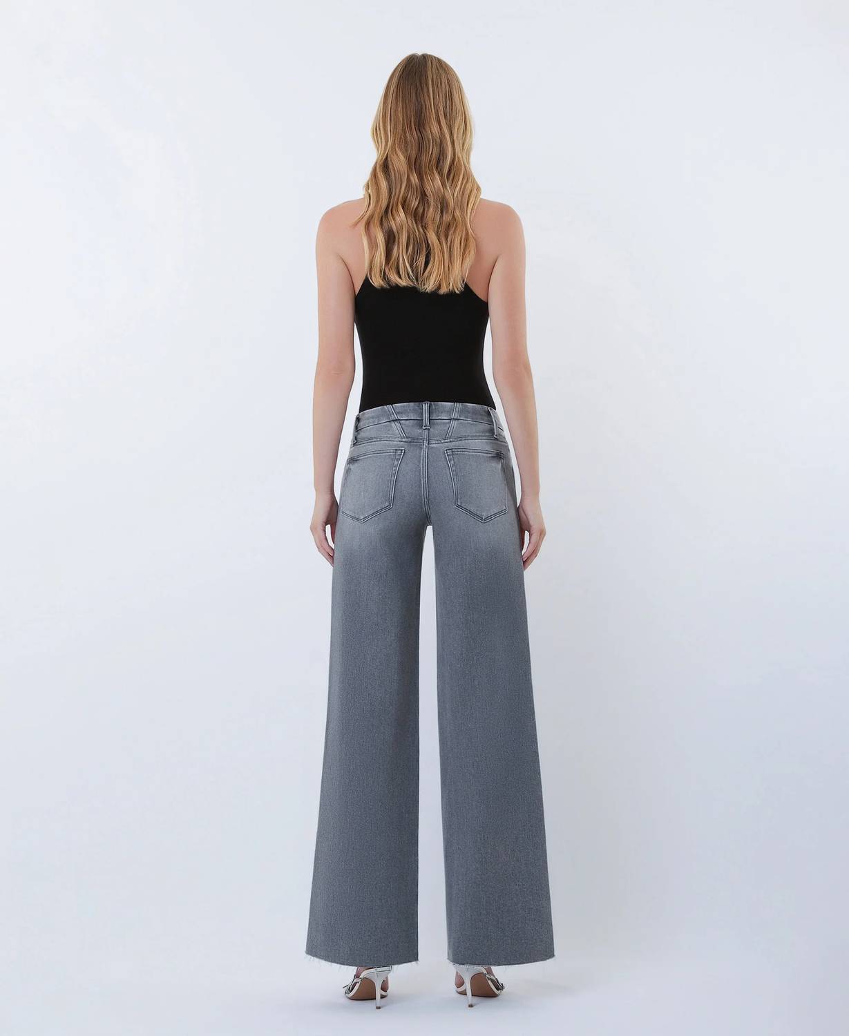 Flying Monkey - Mid Rise Clean Cut Raw Hem Wide Leg Jeans