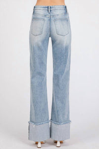 Petra153 Hattie High Rise Cuffed Hem Flare Jeans in blue - women's jeans - detail view