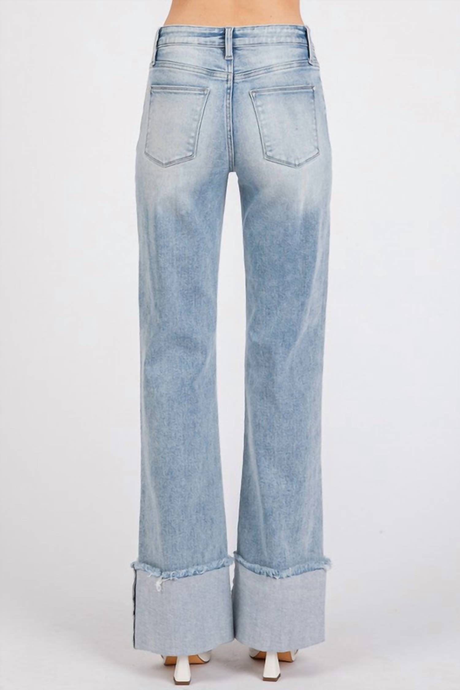 Petra153 Hattie High Rise Cuffed Hem Flare Jeans in blue - women's jeans - detail view