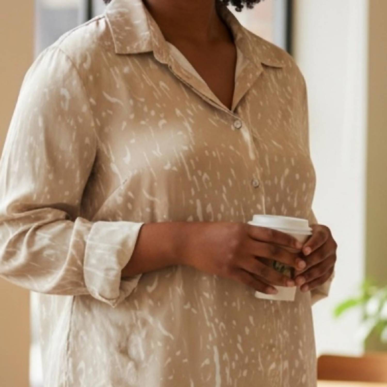 CALVIN KLEIN Patterned Top in beige - women's shirt - detail view