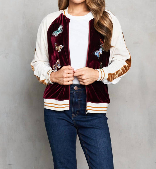 Paparazzi - Embroidered Velvet Baseball Jacket