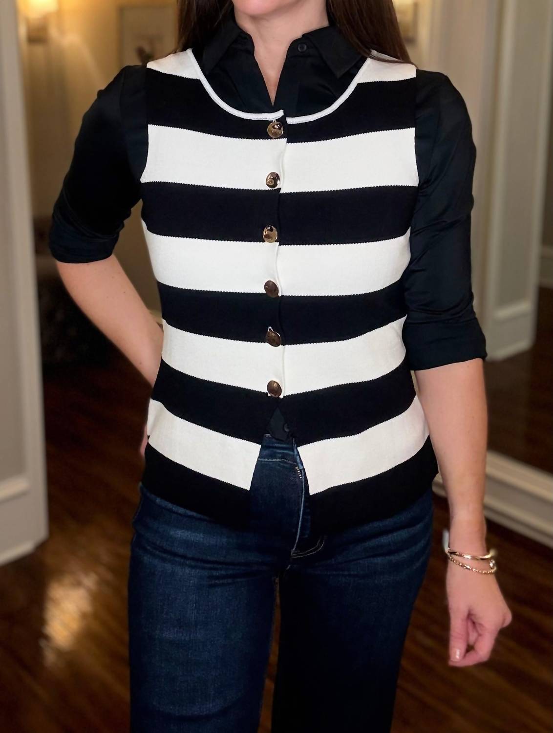Evenuel - Striped Button Up Knit Top