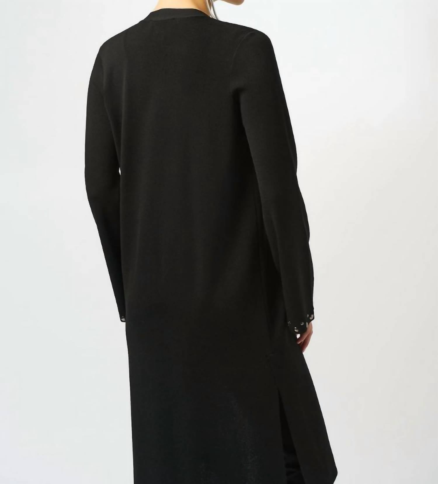 Joseph Ribkoff Sweater Knit Open-front Cover Up in black - women's sweater - detail view