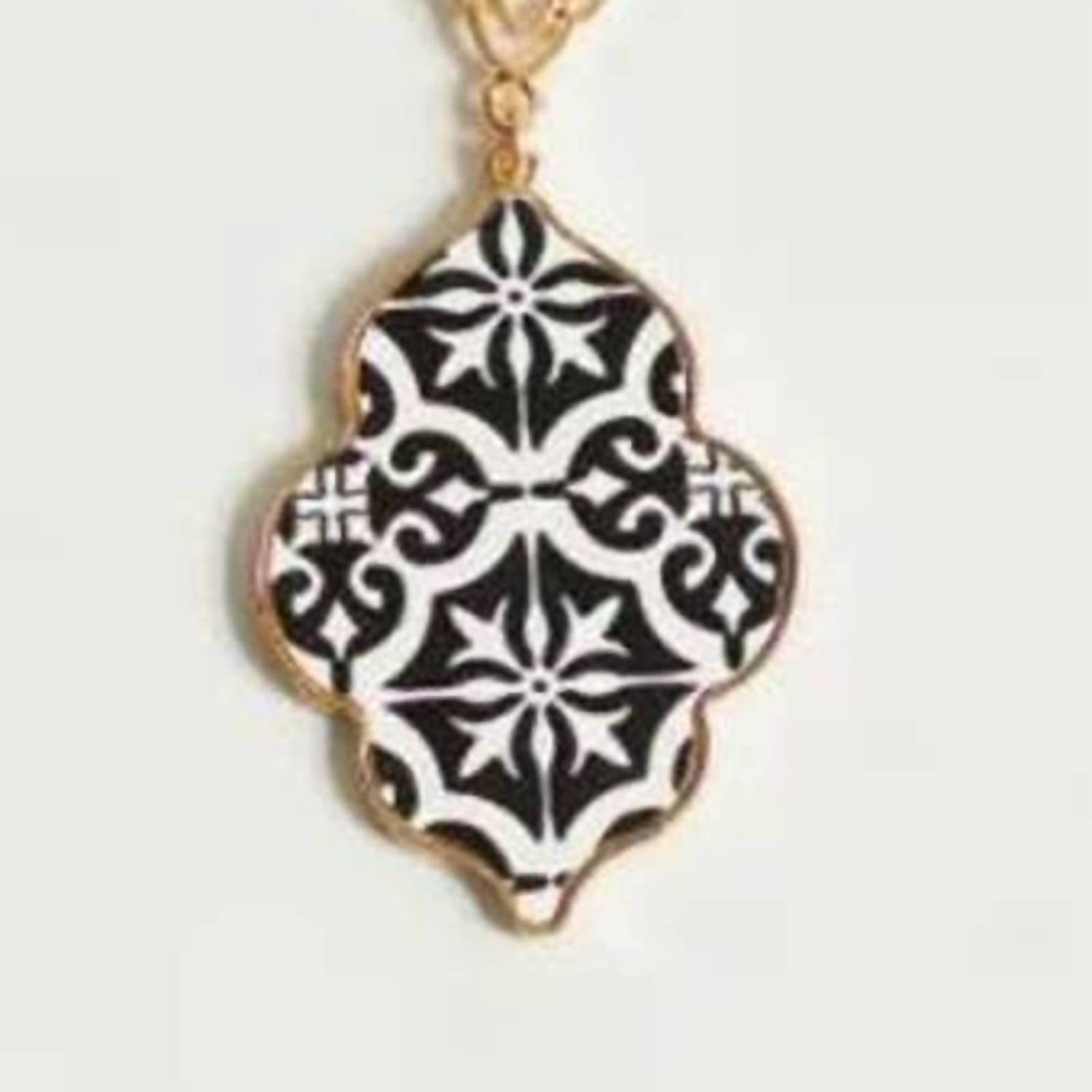 FUNKY MONKEY Women's Mosaic Long Pendant Necklace in black white - women's jewelry - alternate view