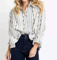 Karlie - French Floral Button Up Puff Sleeve Top