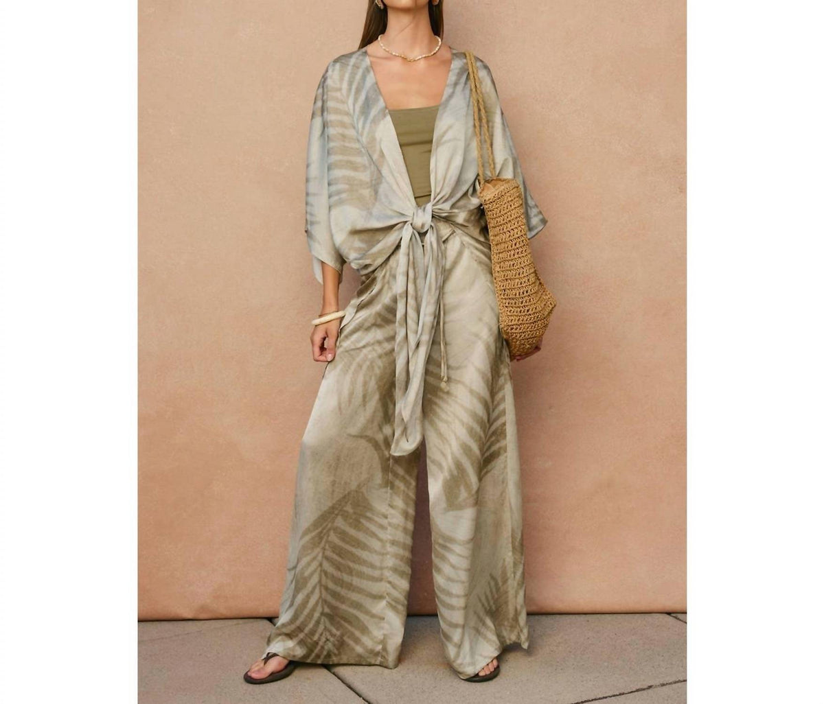 Dress Forum - Women's Sandstone Palm High Slit Kimono Duster