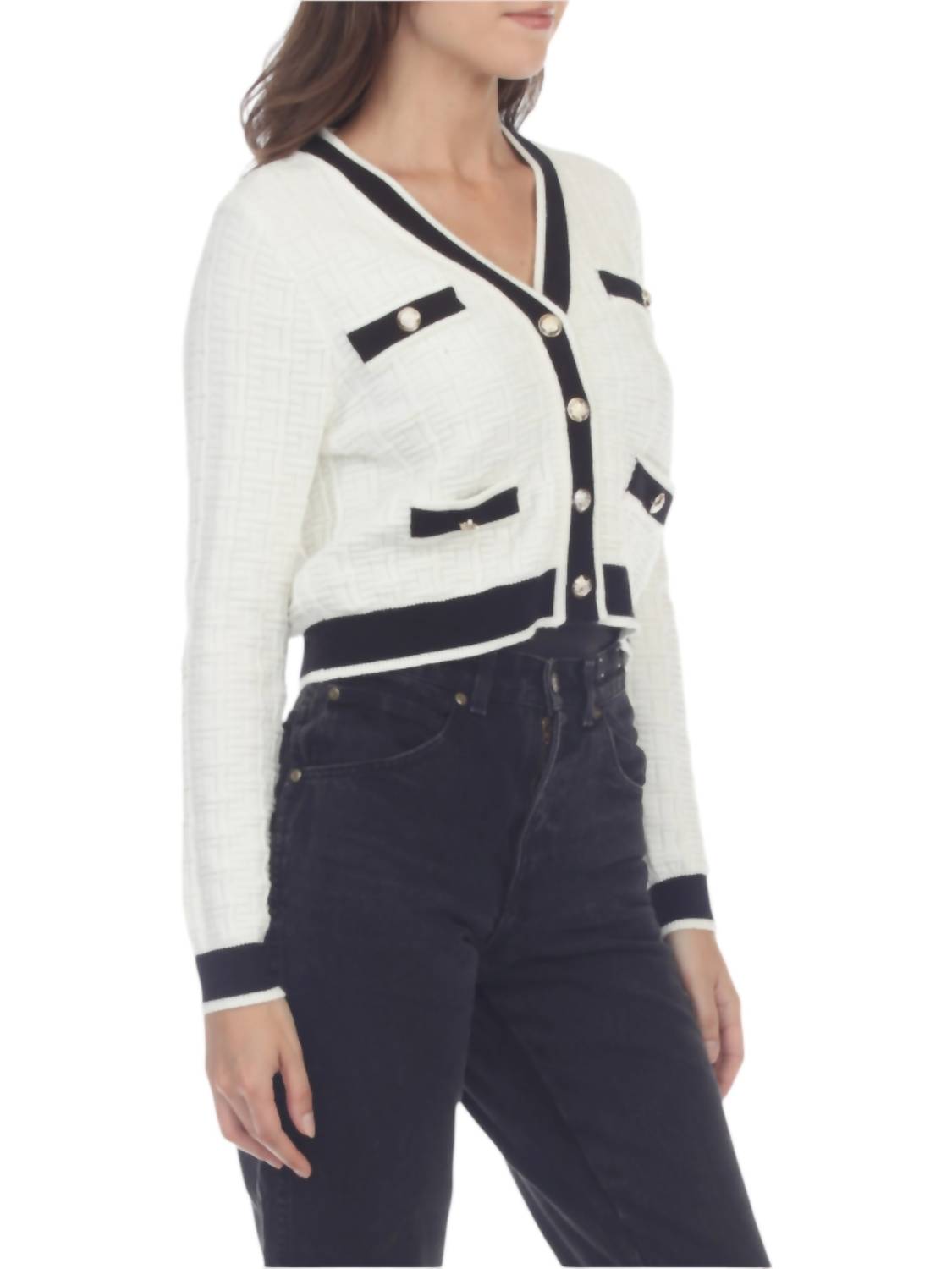 Rain And Rose - Textured Ornate Button Cardigan