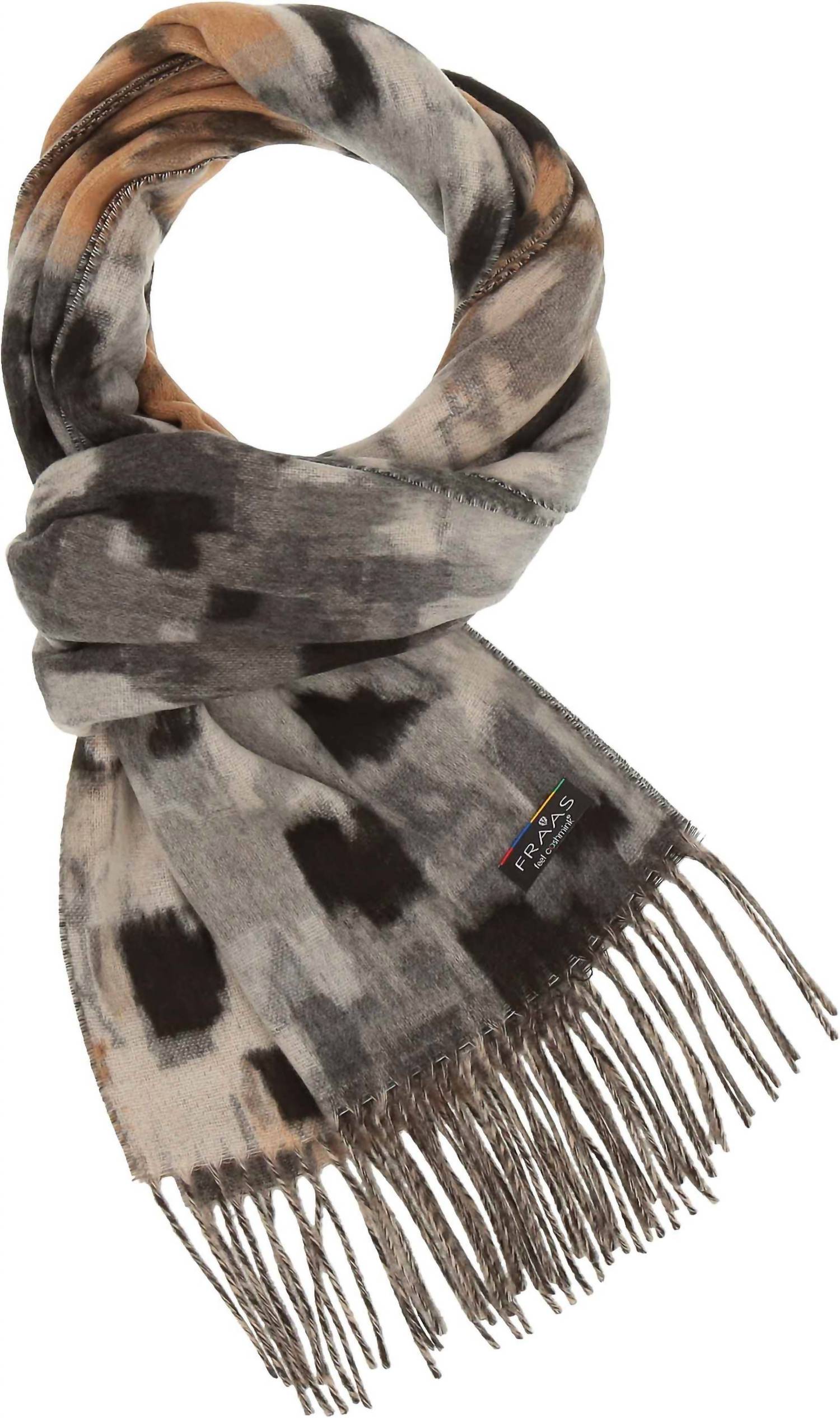 V. FRAAS Women's Abstract Houndstooth Cashmink Scarf in stone - women's scarf - detail view